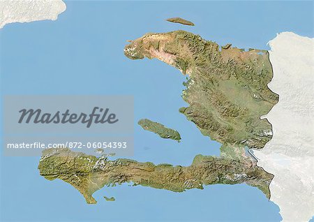 Haïti, Image Satellite avec effet de relief, avec bordure et masque Haïti, Image Satellite avec effet de relief, avec bordure et masque