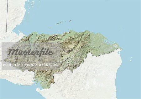 Honduras, Relief Map With Border and Mask