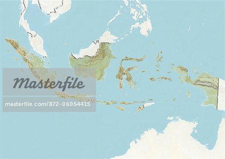 Indonesia, Relief Map With Border and Mask