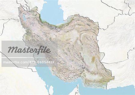 Iran, Relief Map With Border and Mask