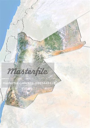 Jordan, Satellitenbild mit Bump-Effekt, Grenze und Maske