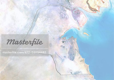 Kuwait, Satellite Image With Bump Effect, With Border