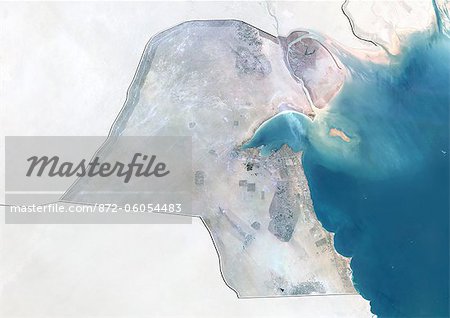 Koweït, True Image couleur Satellite avec bordure et masque