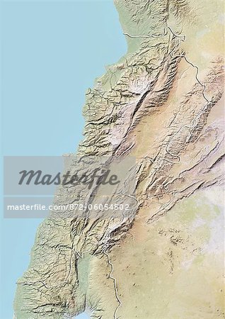 Lebanon, Relief Map With Border