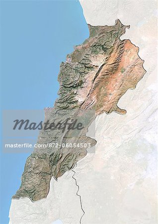 Liban, Image Satellite avec effet de relief, avec bordure et masque