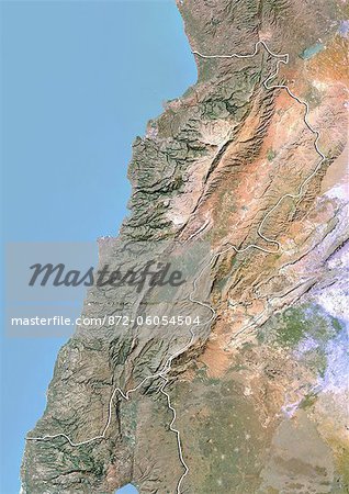 Lebanon, Satellite Image With Bump Effect, With Border