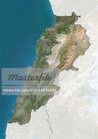 Lebanon, True Colour Satellite Image With Border and Mask