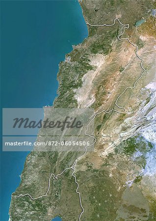 Lebanon, True Colour Satellite Image With Border