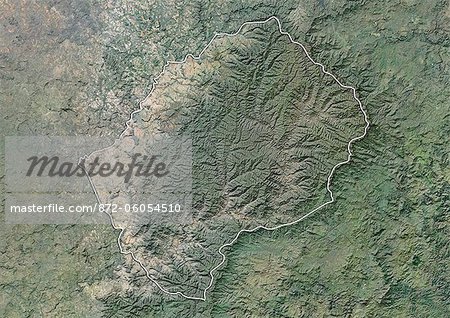Lesotho, Image Satellite avec effet de relief, avec bordure