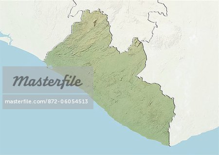 Libéria, carte de Relief avec bordure et masque