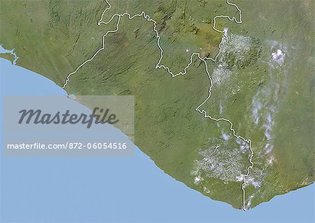 Libéria, Image Satellite avec effet de relief, avec bordure