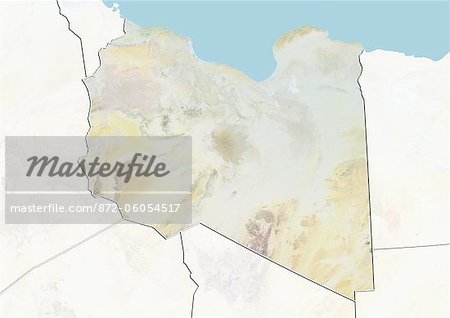 Libye, carte de Relief avec bordure et masque