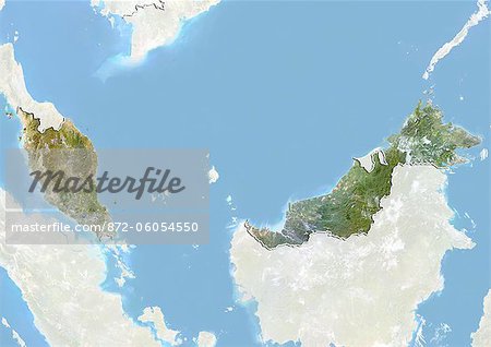 Malaysia, Satellite Image With Bump Effect, With Border and Mask