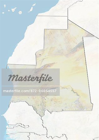 Mauritania, Relief Map With Border and Mask Mauritania, Relief Map With Border and Mask