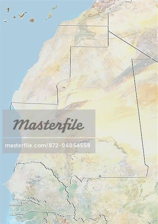 Carte Relief avec la frontière de la Mauritanie