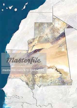 Mauritanie, True Image couleur Satellite avec bordure et masque Mauritanie, True Image couleur Satellite avec bordure et masque