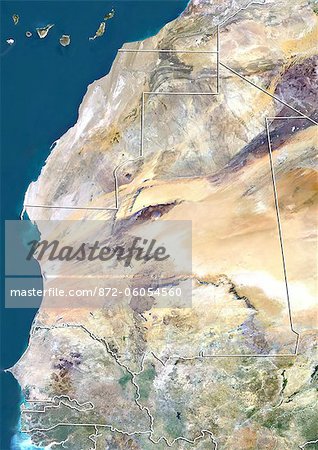 Mauritanie, Image Satellite couleur vraie avec bordure Mauritanie, Image Satellite couleur vraie avec bordure