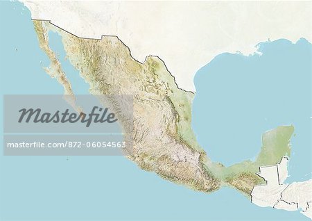 Mexique, carte de Relief avec bordure et masque