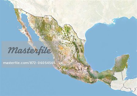 Mexico, Satellite Image With Bump Effect, With Border and Mask