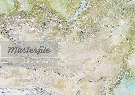 Mongolia, Relief Map With Border