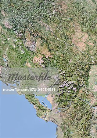 Monténégro, Image Satellite avec effet de relief, avec bordure