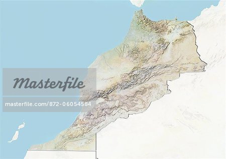 Maroc, carte de Relief avec bordure et masque Maroc, carte de Relief avec bordure et masque
