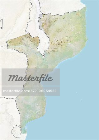 Mozambique, Relief Map With Border and Mask