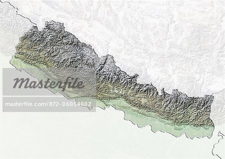 Népal, carte de Relief avec bordure et masque