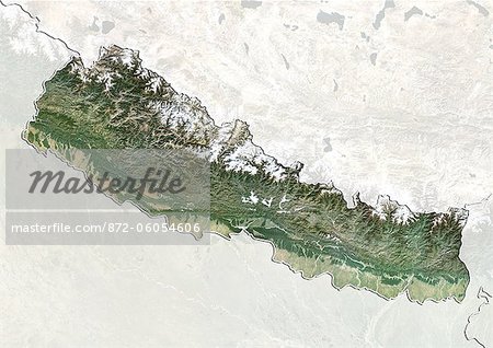 Nepal, wahre Farbe Satellitenbild mit Rahmen und Maske