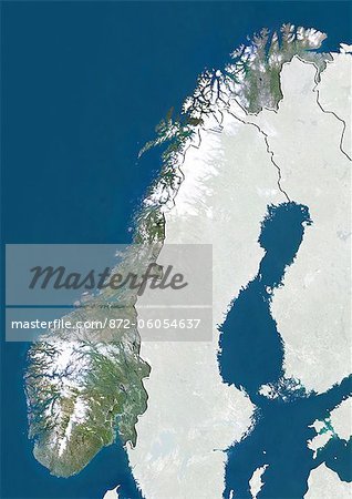 Norwegen, wahre Farbe Satellitenbild mit Rahmen und Maske