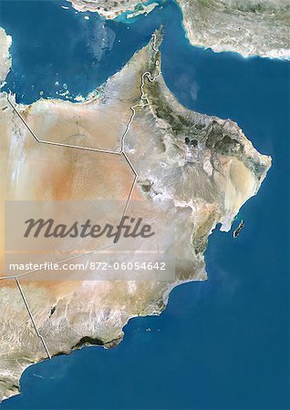 Oman, True Colour Satellite Image With Border