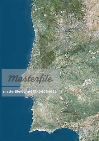 Portugal, True Colour Satellite Image With Border