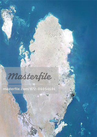 Qatar, True Colour Satellite Image With Border