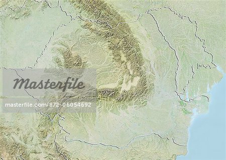 Romania, Relief Map With Border