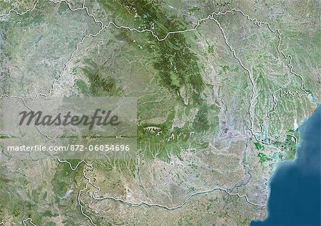 Romania, True Colour Satellite Image With Border