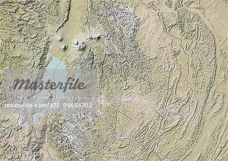 Rwanda, Relief Map with Border