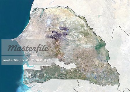 Sénégal, True Image couleur Satellite avec bordure et masque