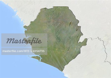 Sierra Leone, Image Satellite avec effet de relief, avec bordure et masque