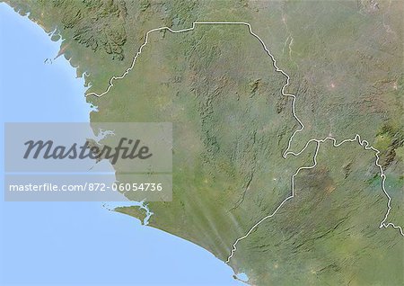 Sierra Leone, Satellite Image With Bump Effect, With Border Sierra Leone, Satellite Image With Bump Effect, With Border