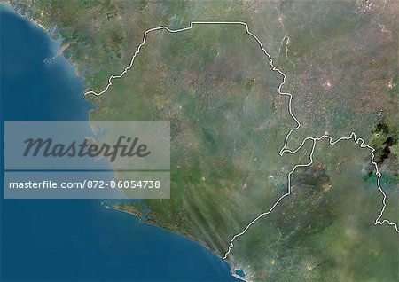 Sierra Leone, Image Satellite couleur vraie avec bordure Sierra Leone, Image Satellite couleur vraie avec bordure