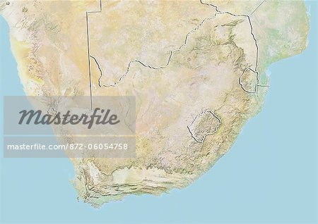 South Africa, Relief Map with Border