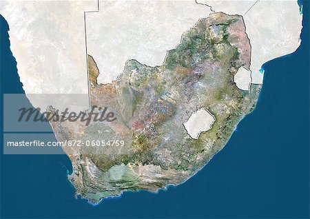 South Africa, True Colour Satellite Image With Border and Mask