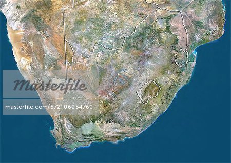 South Africa, True Colour Satellite Image With Border