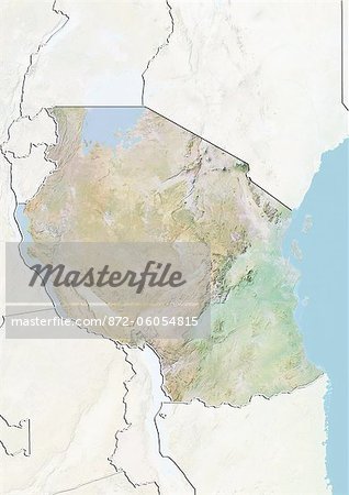 Tanzania, Relief Map with Border and Mask