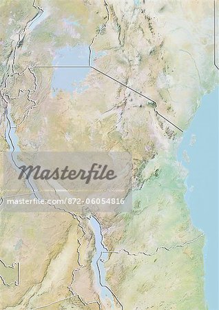 Tanzania, Relief Map with Border