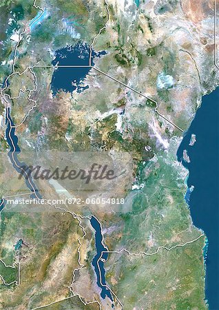 Tanzanie, Image Satellite couleur vraie avec bordure Tanzanie, Image Satellite couleur vraie avec bordure