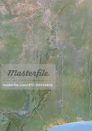 Togo, Image Satellite avec effet de relief, avec bordure