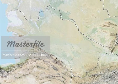Turkmenistan, Relief Map with Border