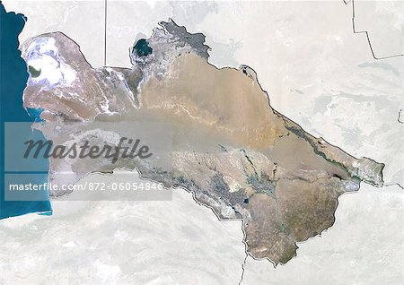 Turkmenistan, True Colour Satellite Image With Border and Mask