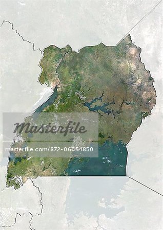 Ouganda, True Image couleur Satellite avec bordure et masque Ouganda, True Image couleur Satellite avec bordure et masque